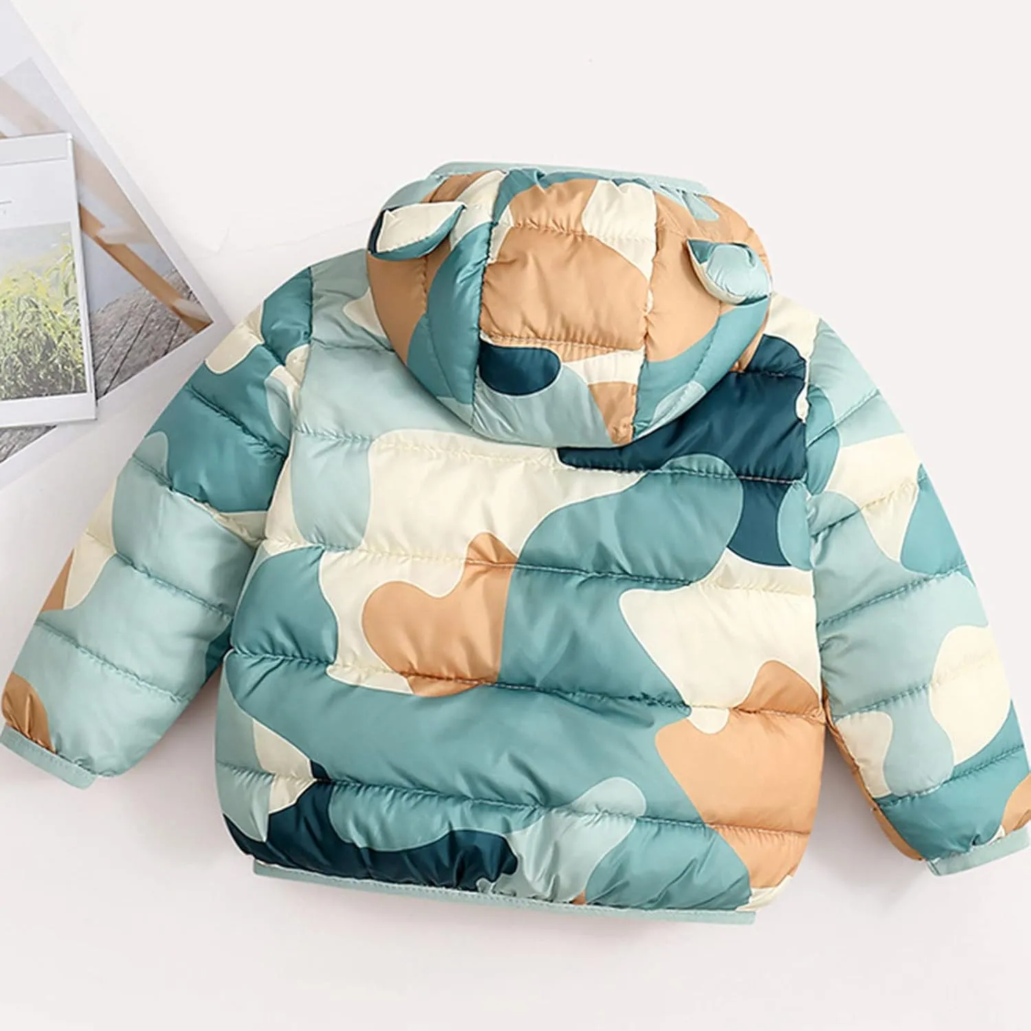 Toddler Baby Girls Boys Packable Light Puffer Jacket with Hoods Cartoon Bear Padded Down Coat Windproof Outerwear