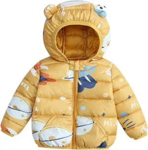 Toddler Baby Girls Boys Packable Light Puffer Jacket with Hoods Cartoon Bear Padded Down Coat Windproof Outerwear