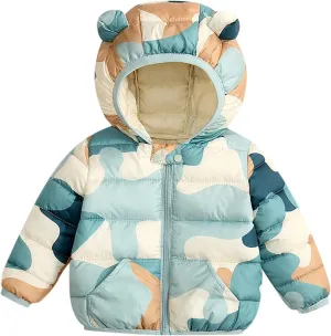 Toddler Baby Girls Boys Packable Light Puffer Jacket with Hoods Cartoon Bear Padded Down Coat Windproof Outerwear
