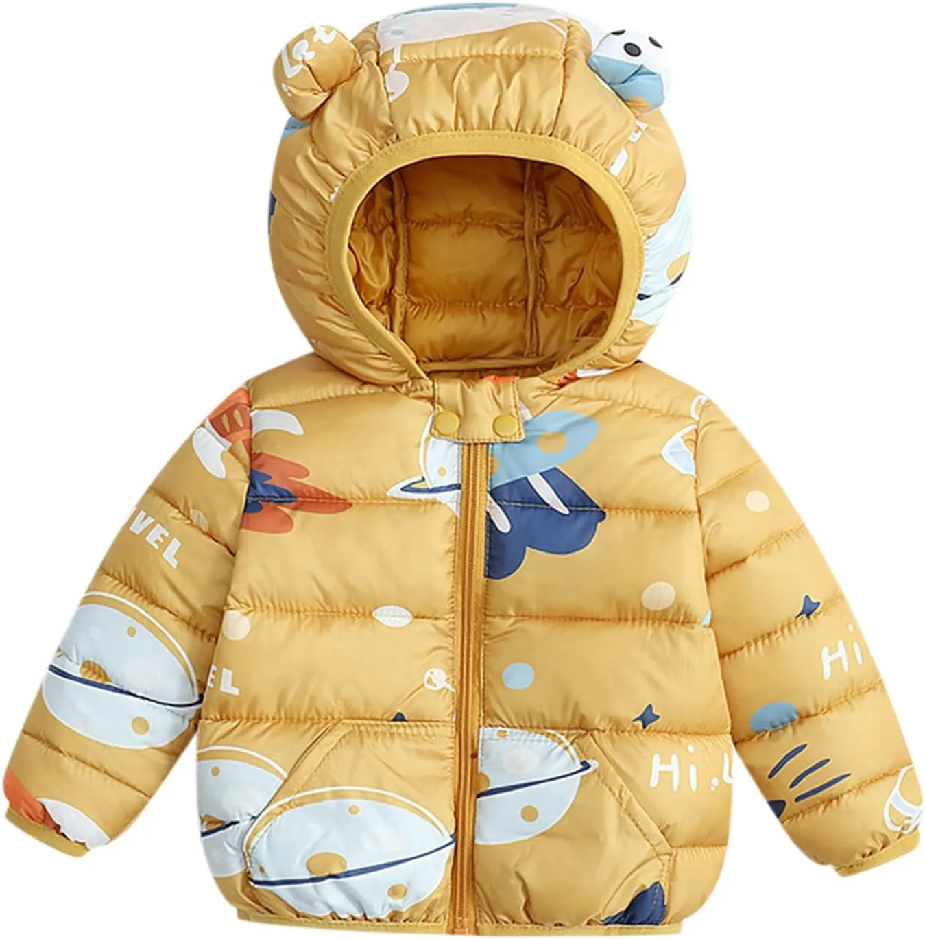 Toddler Baby Girls Boys Packable Light Puffer Jacket with Hoods Cartoon Bear Padded Down Coat Windproof Outerwear