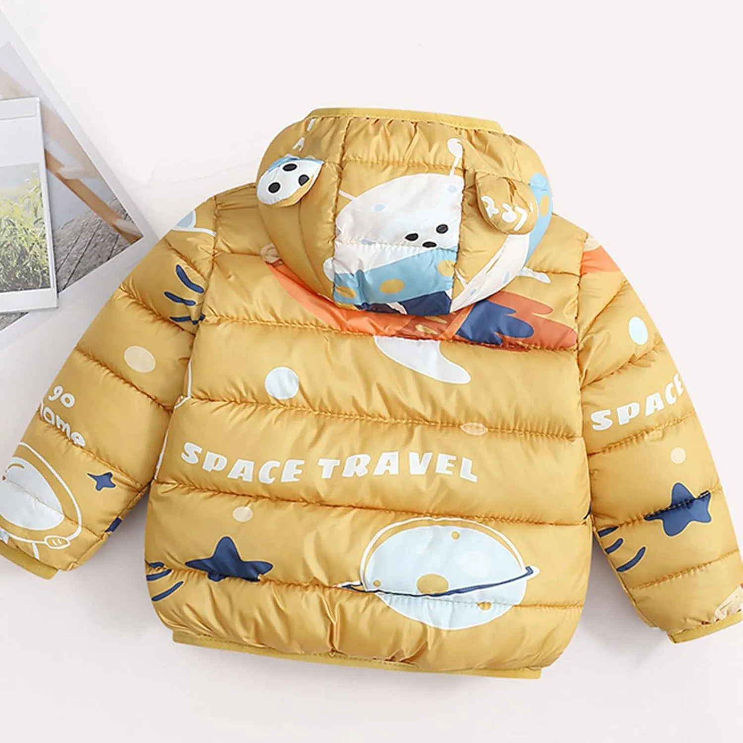 Toddler Baby Girls Boys Packable Light Puffer Jacket with Hoods Cartoon Bear Padded Down Coat Windproof Outerwear