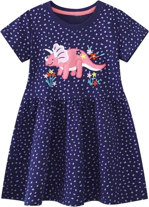 Toddler Girl Summer Dress Little Girls Cotton Short Sleeve Dresses Casual Midi Sundress for Kids 2-7 Years