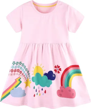 Toddler Girl Summer Dress Little Girls Cotton Short Sleeve Dresses Casual Midi Sundress for Kids 2-7 Years