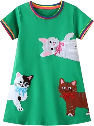 Toddler Girl Summer Dress Little Girls Cotton Short Sleeve Dresses Casual Midi Sundress for Kids 2-7 Years