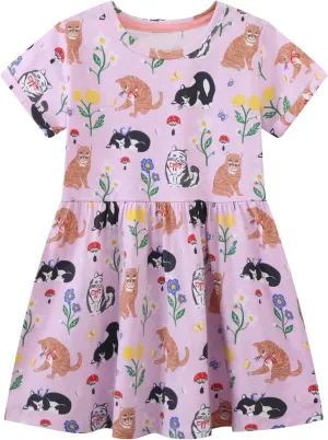 Toddler Girl Summer Dress Little Girls Cotton Short Sleeve Dresses Casual Midi Sundress for Kids 2-7 Years