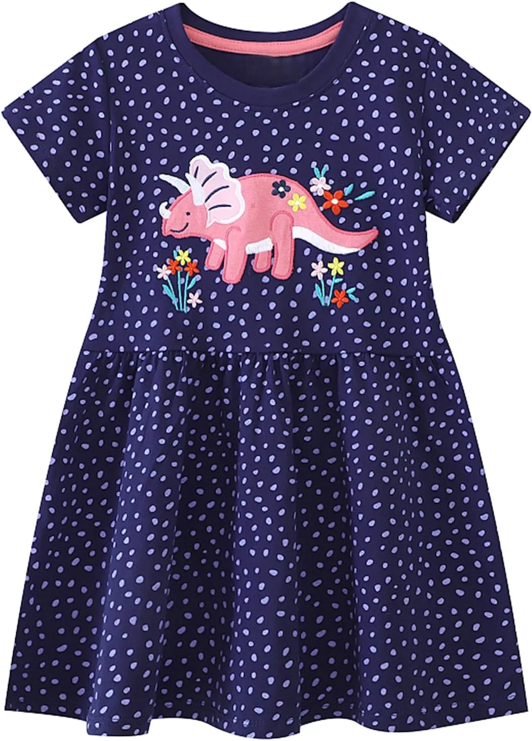 Toddler Girl Summer Dress Little Girls Cotton Short Sleeve Dresses Casual Midi Sundress for Kids 2-7 Years