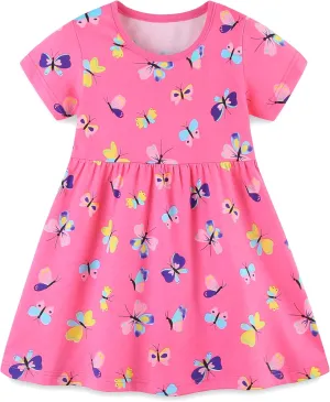 Toddler Girl Summer Dress Little Girls Cotton Short Sleeve Dresses Casual Midi Sundress for Kids 2-7 Years