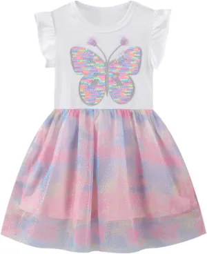 Toddler Girl Summer Dress Little Girls Cotton Short Sleeve Dresses Casual Midi Sundress for Kids 2-7 Years