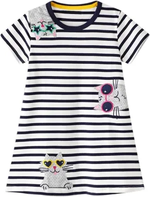 Toddler Girl Summer Dress Little Girls Cotton Short Sleeve Dresses Casual Midi Sundress for Kids 2-7 Years