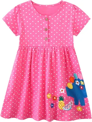Toddler Girl Summer Dress Little Girls Cotton Short Sleeve Dresses Casual Midi Sundress for Kids 2-7 Years