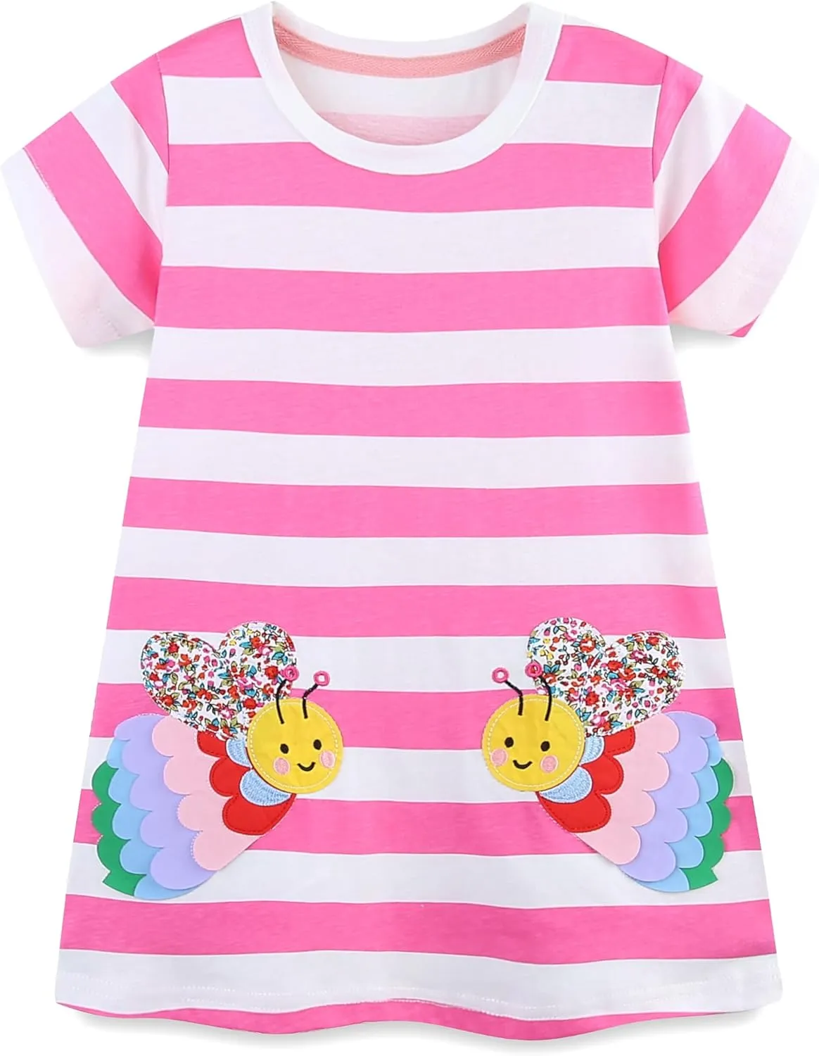 Toddler Girl Summer Dress Little Girls Cotton Short Sleeve Dresses Casual Midi Sundress for Kids 2-7 Years