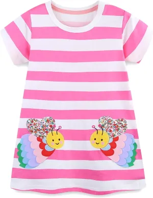 Toddler Girl Summer Dress Little Girls Cotton Short Sleeve Dresses Casual Midi Sundress for Kids 2-7 Years