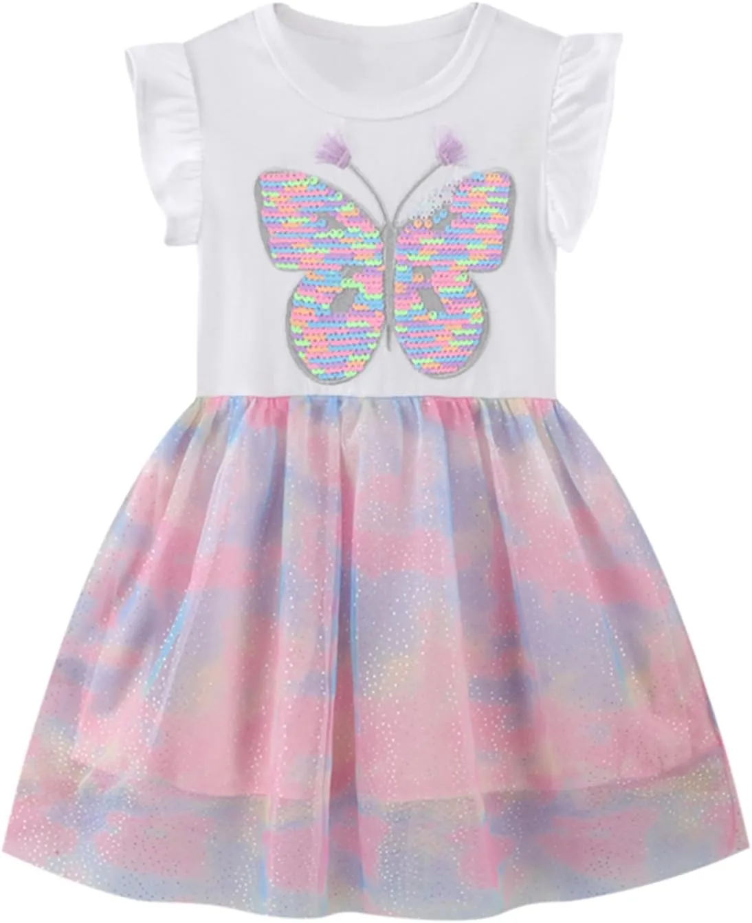 Toddler Girl Summer Dress Little Girls Cotton Short Sleeve Dresses Casual Midi Sundress for Kids 2-7 Years