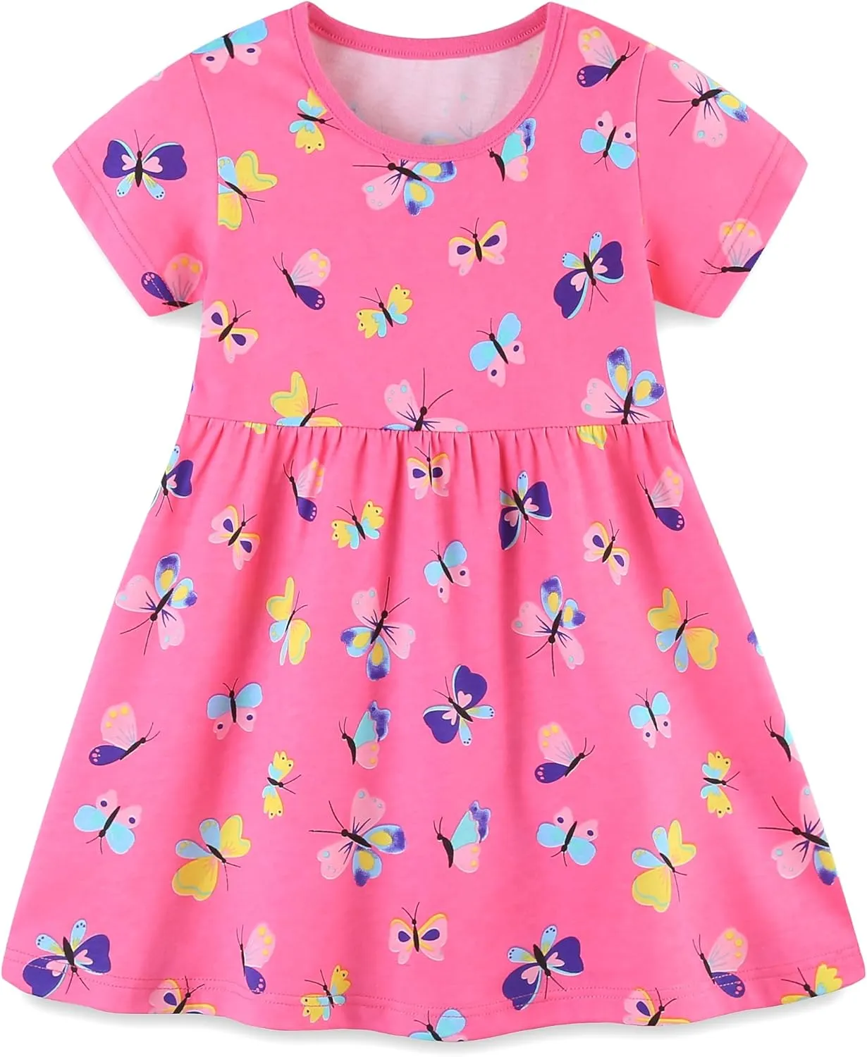 Toddler Girl Summer Dress Little Girls Cotton Short Sleeve Dresses Casual Midi Sundress for Kids 2-7 Years