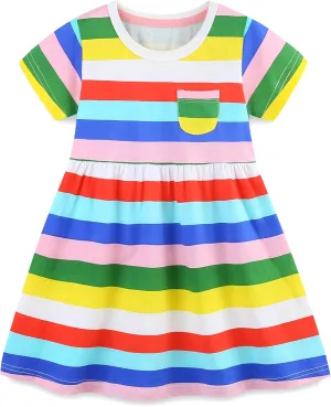 Toddler Girl Summer Dress Little Girls Cotton Short Sleeve Dresses Casual Midi Sundress for Kids 2-7 Years