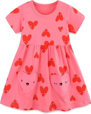 Toddler Girl Summer Dress Little Girls Cotton Short Sleeve Dresses Casual Midi Sundress for Kids 2-7 Years