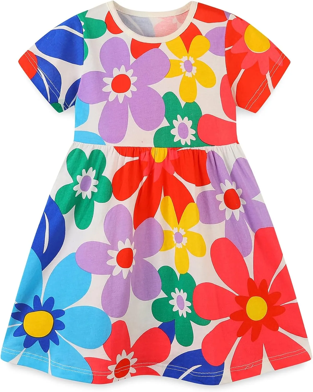 Toddler Girl's Cotton Dress Toddler Girls Summer Dress Clothes Cotton Casual Cartoon Print Short Sleeve Dresses 1-7 Years