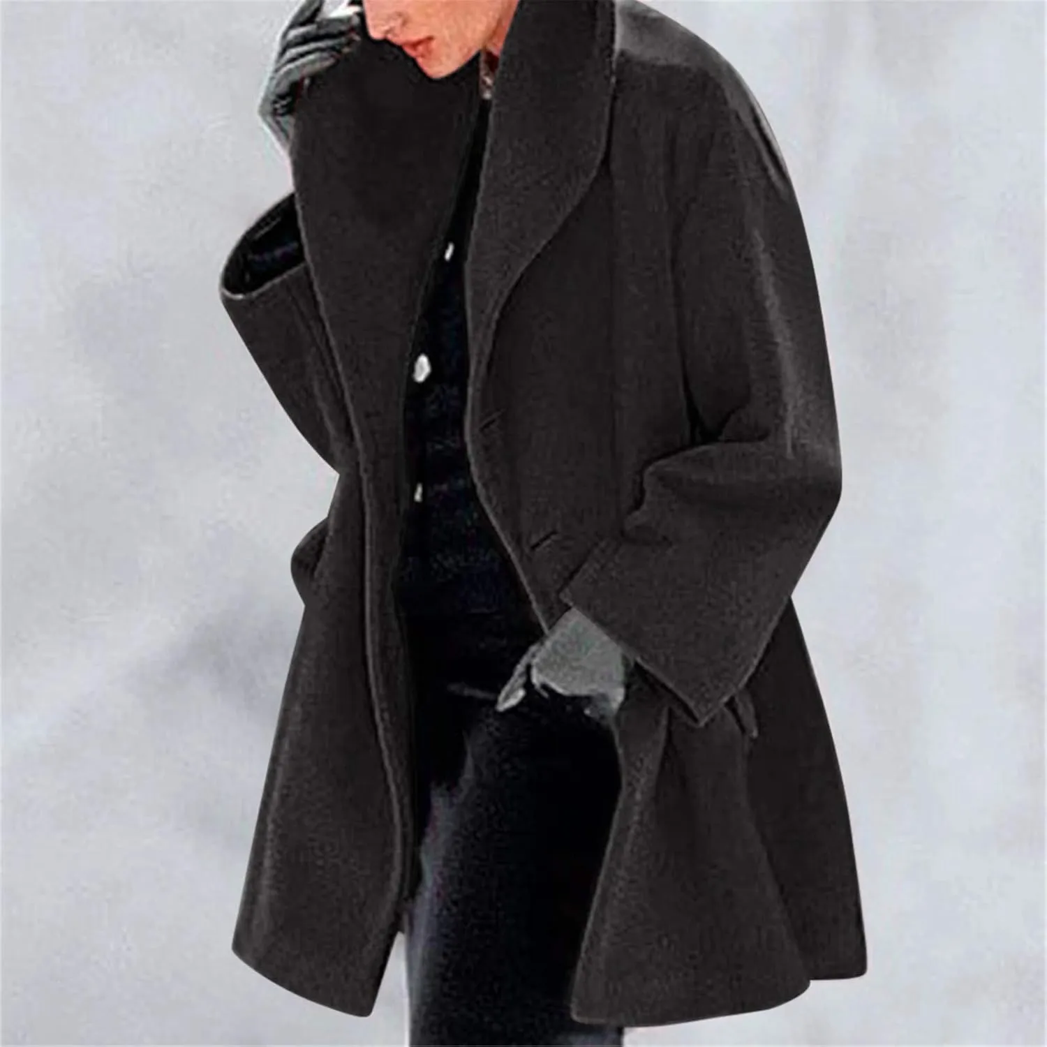 Trench Coat Sleeve Casual Fuzzy Jacket Loose Fitting Warm Winter Outwear Fashion Lapel Jacket Hooded Trench Coat