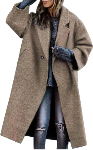 Trench Coats for Women Plus Size Overcoats Fashion Notched Collar Long Cardigan Oversized Button Jackets with Pockets