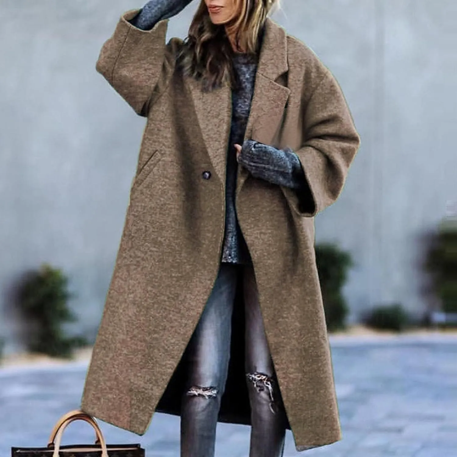 Trench Coats for Women Plus Size Overcoats Fashion Notched Collar Long Cardigan Oversized Button Jackets with Pockets