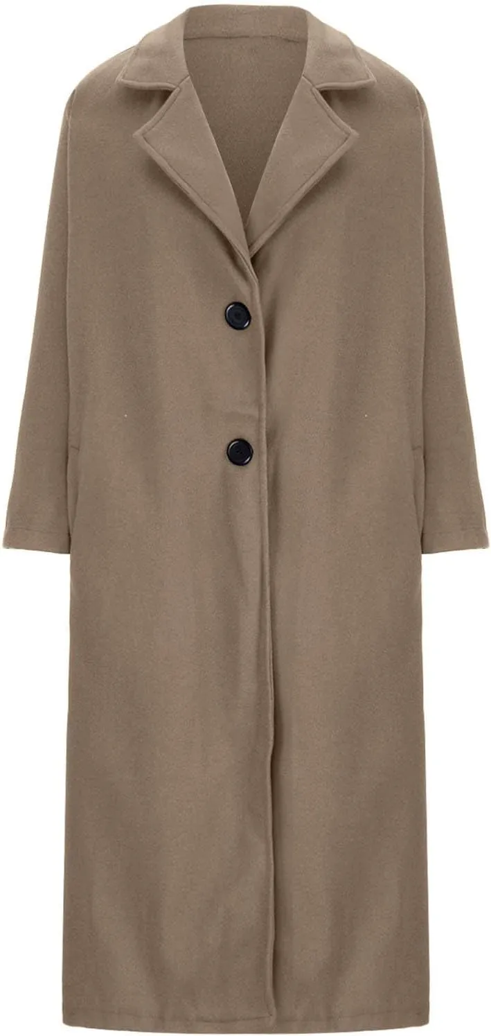 Trench Coats for Women Plus Size Overcoats Fashion Notched Collar Long Cardigan Oversized Button Jackets with Pockets