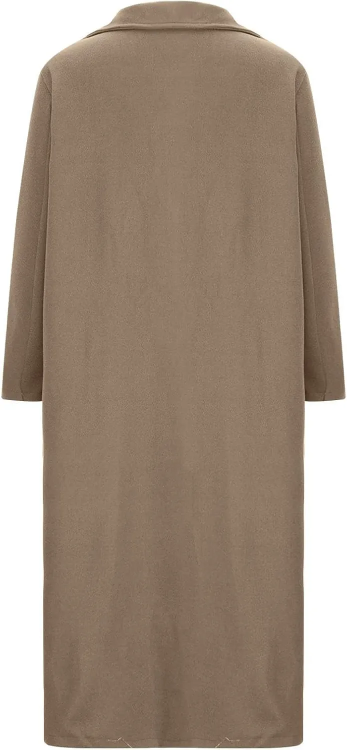 Trench Coats for Women Plus Size Overcoats Fashion Notched Collar Long Cardigan Oversized Button Jackets with Pockets