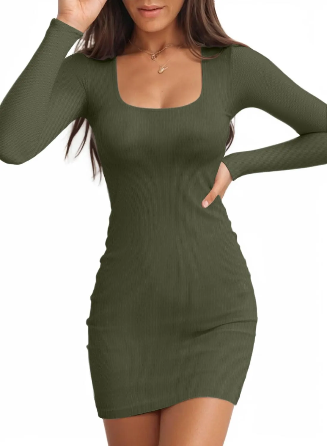 Valiamcep Womens Summer Dresses Square Neck Short Sleeve Ribbed Knit Slim Fitted Basic Bodycon Mini Pencil Dress