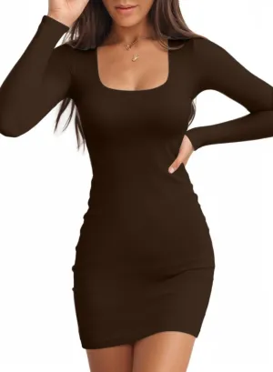 Valiamcep Womens Summer Dresses Square Neck Short Sleeve Ribbed Knit Slim Fitted Basic Bodycon Mini Pencil Dress