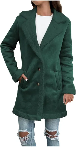 Winter Coats for Women 2024 Fleece Lined Trench Coat Lapel Cardigan Coat Plus Size Open Front Jacket Button Down Coat