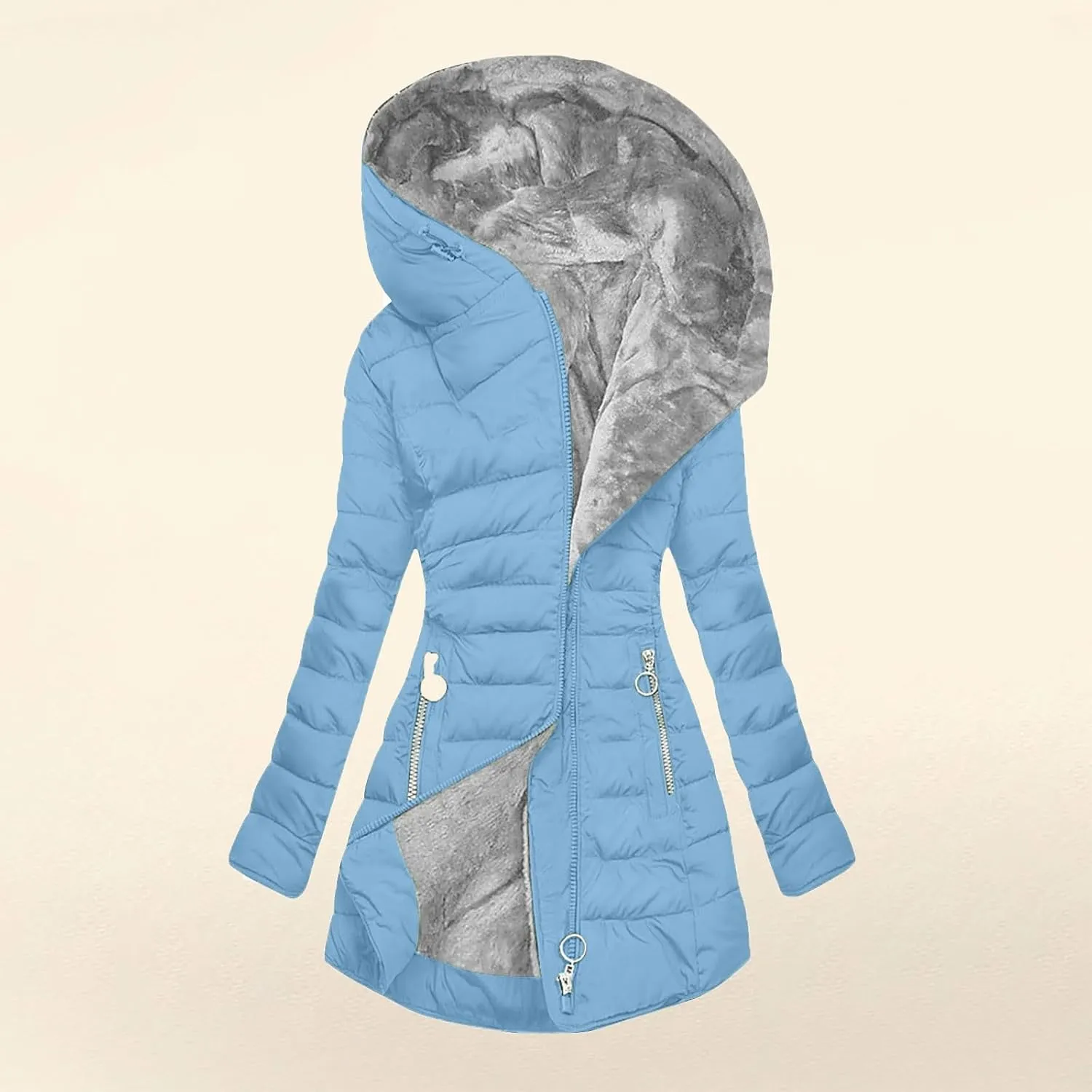 Winter Coats for Women Fleece Lined Warm Down Coats Waterproof Thicken Hooded Zipper Pockets Fashion Puffer Jackets