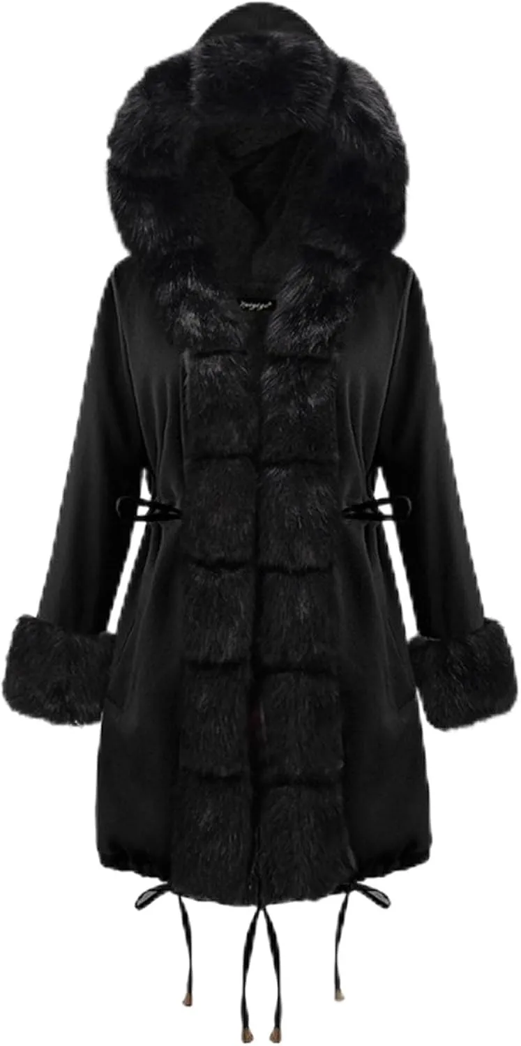Winter Coats for Women Plus Size Fuzzy Puffer Jacket Soft Comfort Long Sleeve Hooded Qulited Outwear Thicken Warm Coat