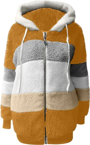Winter Coats for Women,Long Sleeve Sherpa Jackets with Pockets,Thicken Fluffy Coat Outwear