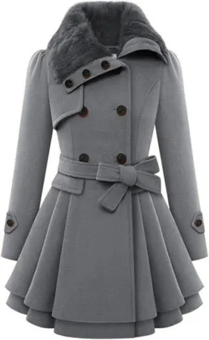 Winter Trench Coat Women Lapel Double Breasted Wool Blend Pea Coats Fashion Plaid Hooded Long Jacket with Belted