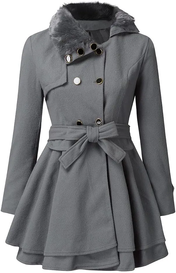 Winter Trench Coat Women Lapel Double Breasted Wool Blend Pea Coats Fashion Plaid Hooded Long Jacket with Belted