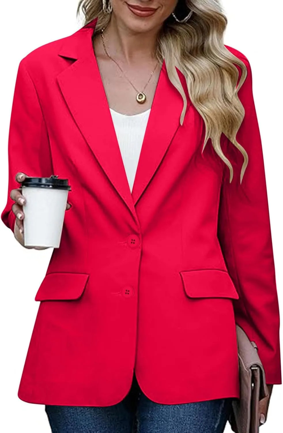 Women Business Casual Blazer with Lined,Professional Work Suit Jacket with Pockets，Long Sleeve Button Open Front
