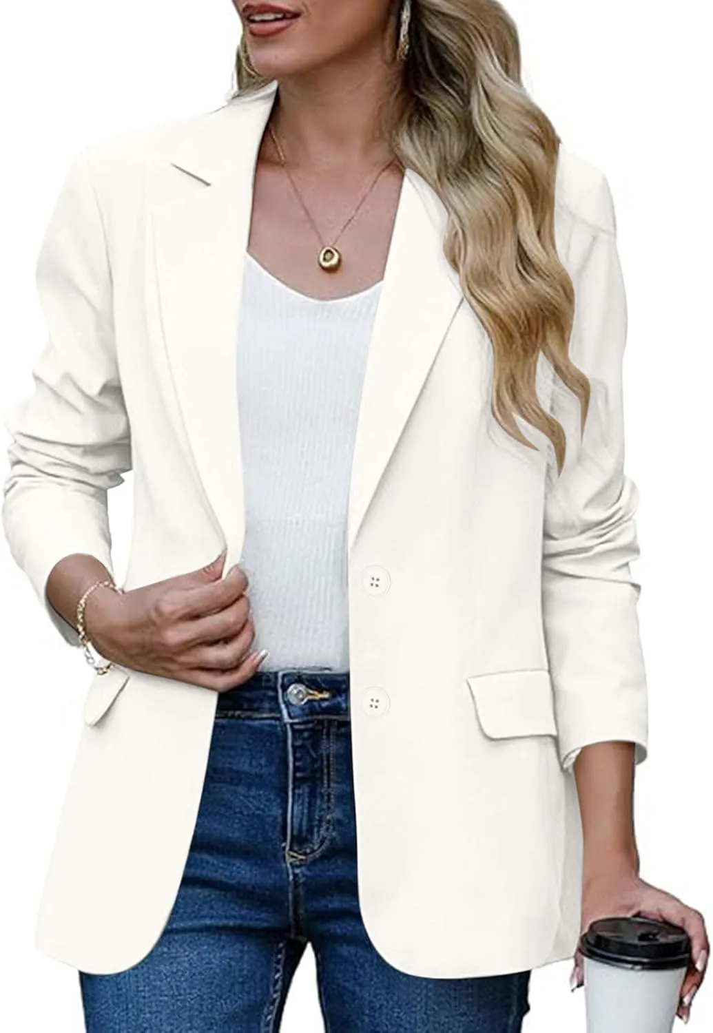 Women Business Casual Blazer with Lined,Professional Work Suit Jacket with Pockets，Long Sleeve Button Open Front