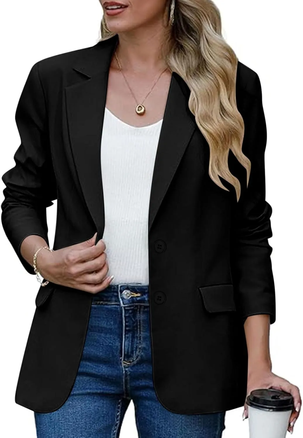 Women Business Casual Blazer with Lined,Professional Work Suit Jacket with Pockets，Long Sleeve Button Open Front