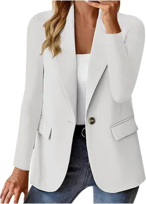 Women Business Casual Blazer With Lined,Professional Work Suit Jacket With Pockets，Long Sleeve Button Open Front