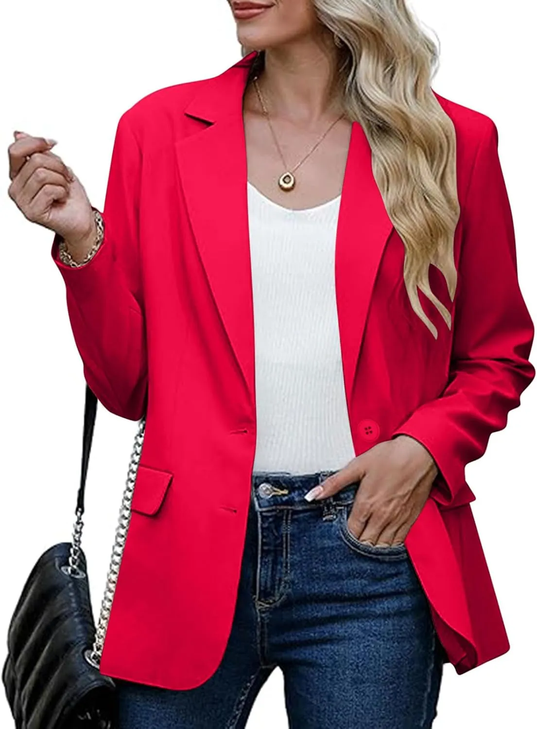 Women Business Casual Blazer with Lined,Professional Work Suit Jacket with Pockets，Long Sleeve Button Open Front