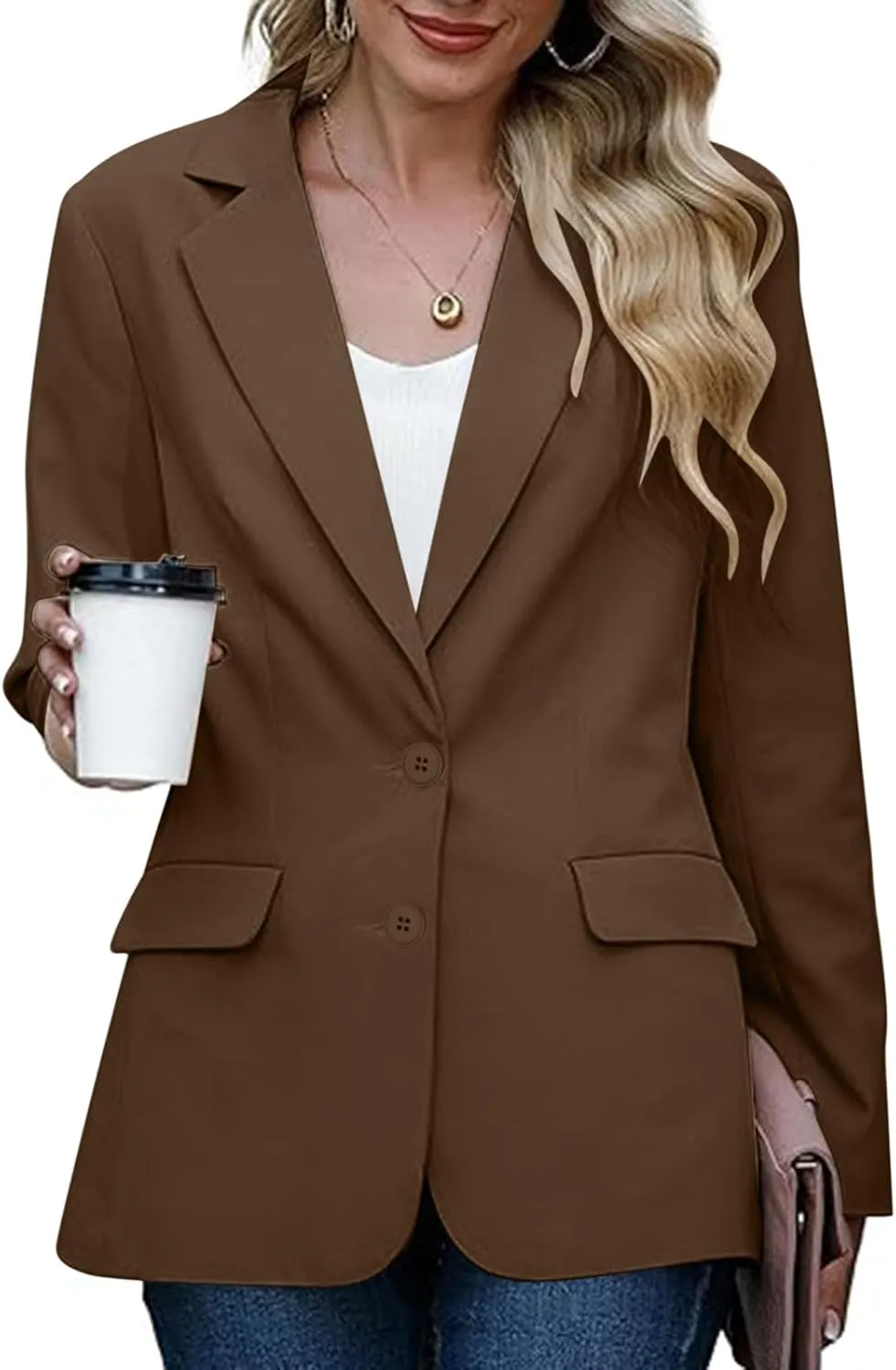 Women Business Casual Blazer with Lined,Professional Work Suit Jacket with Pockets，Long Sleeve Button Open Front