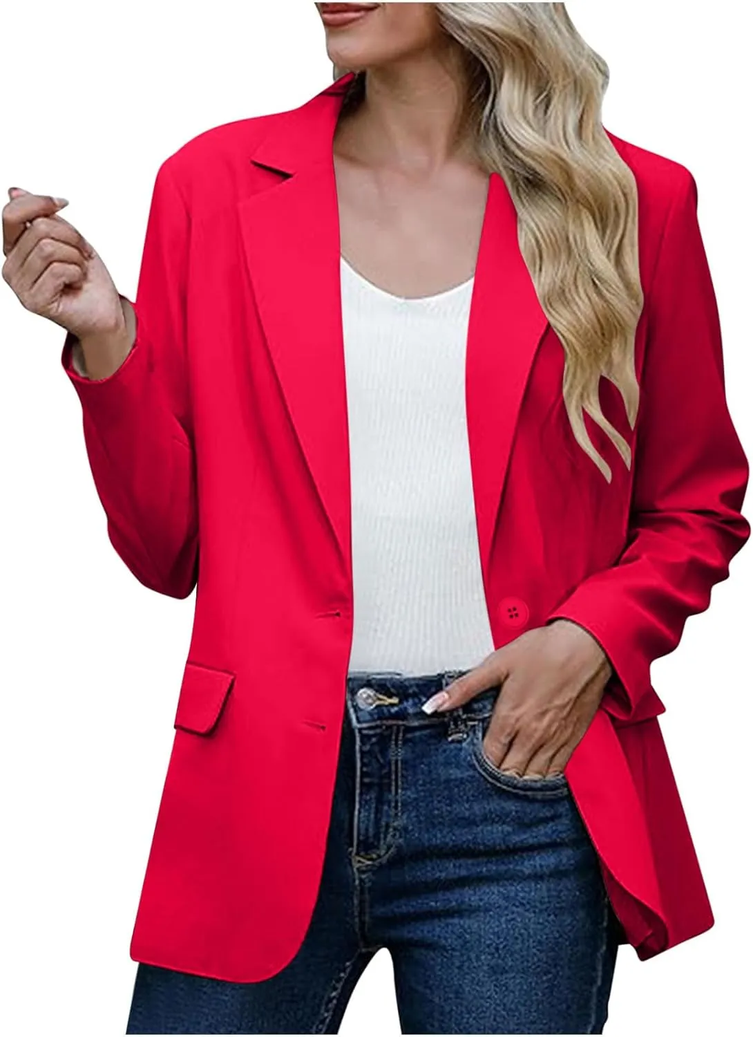 Women Business Casual Blazer with Lined,Professional Work Suit Jacket with Pockets，Long Sleeve Button Open Front