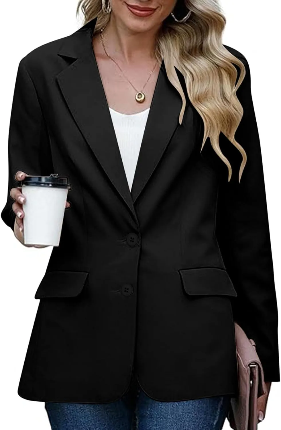 Women Business Casual Blazer with Lined,Professional Work Suit Jacket with Pockets，Long Sleeve Button Open Front