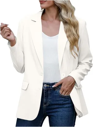 Women Business Casual Blazer with Lined,Professional Work Suit Jacket with Pockets，Long Sleeve Button Open Front