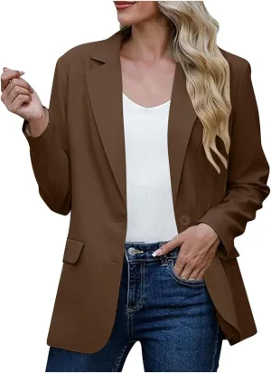 Women Business Casual Blazer with Lined,Professional Work Suit Jacket with Pockets，Long Sleeve Button Open Front