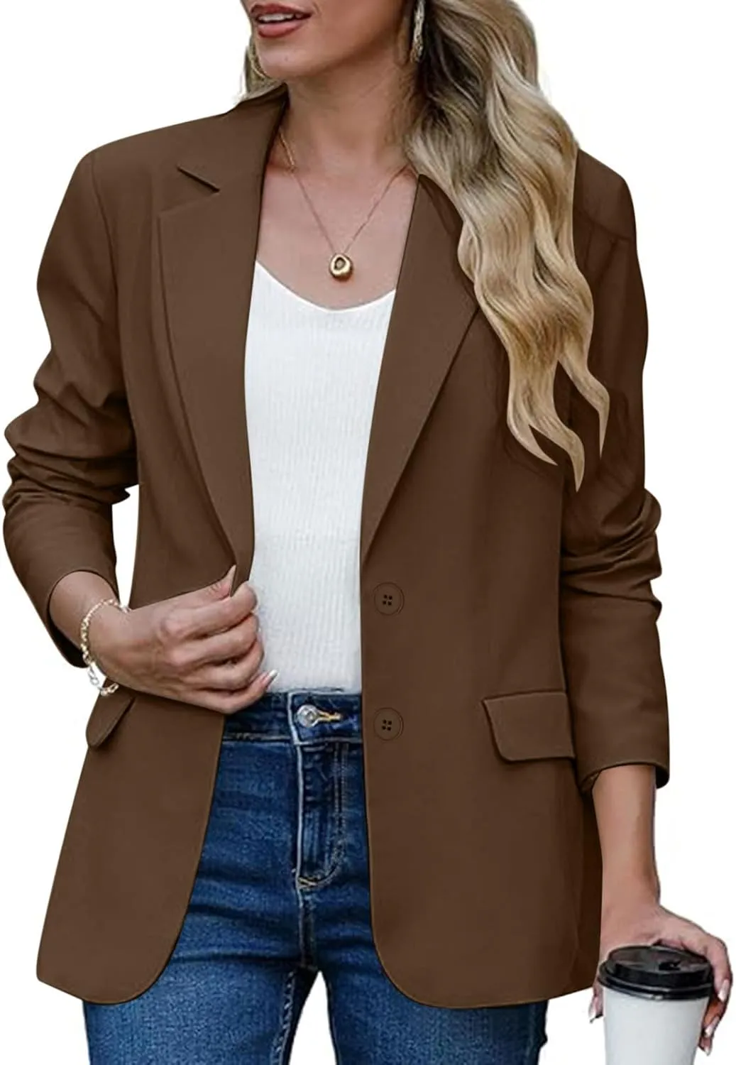 Women Business Casual Blazer with Lined,Professional Work Suit Jacket with Pockets，Long Sleeve Button Open Front