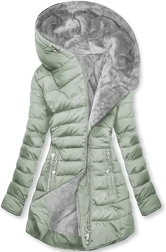 Women Fleece Waterproof Long Jacket 2025 Winter Zipper Thermal Hooded Down Jacket Active Outdoor Raincoat Trench Coat