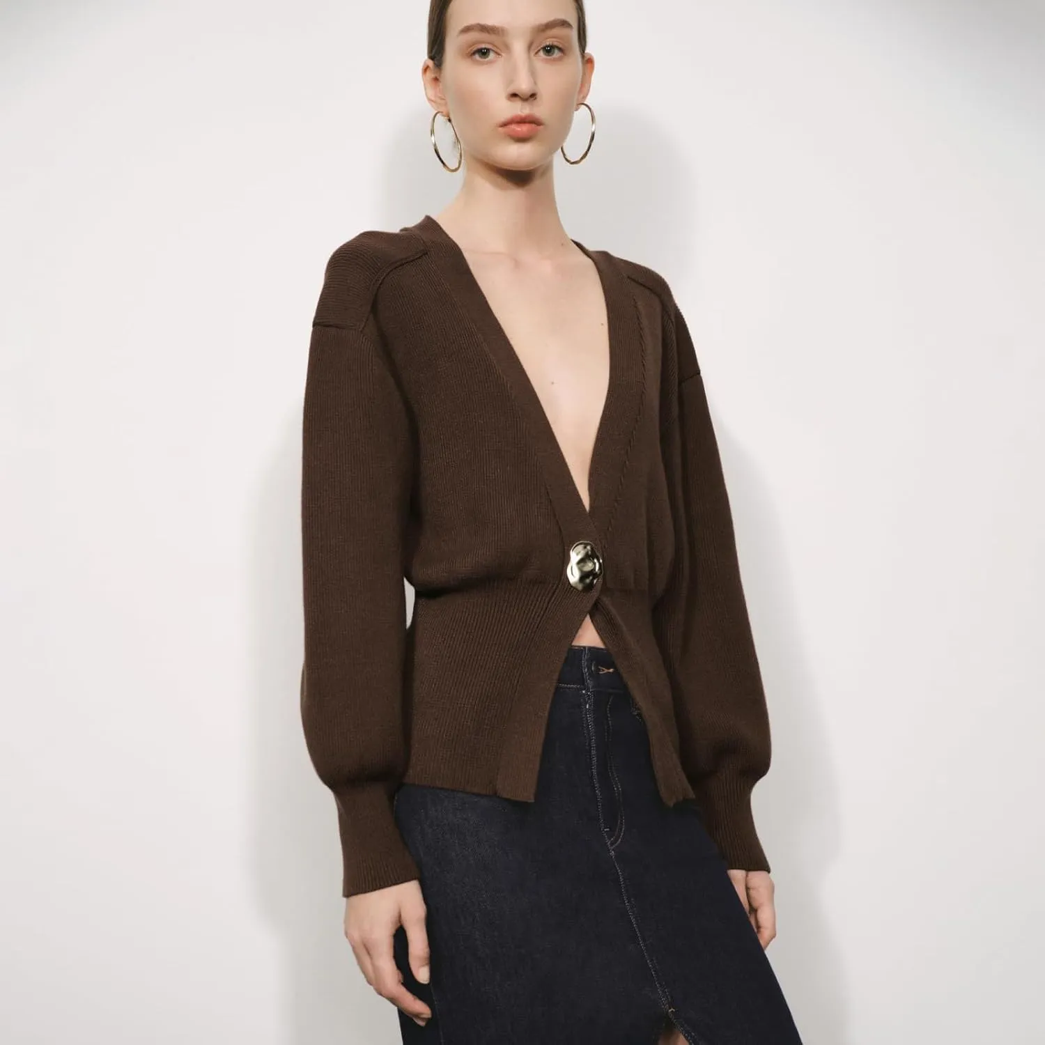 Women Knitted Cardigans Long Sleeve V-Neck Lightweight Sweater One Leaf Button Down Outwear