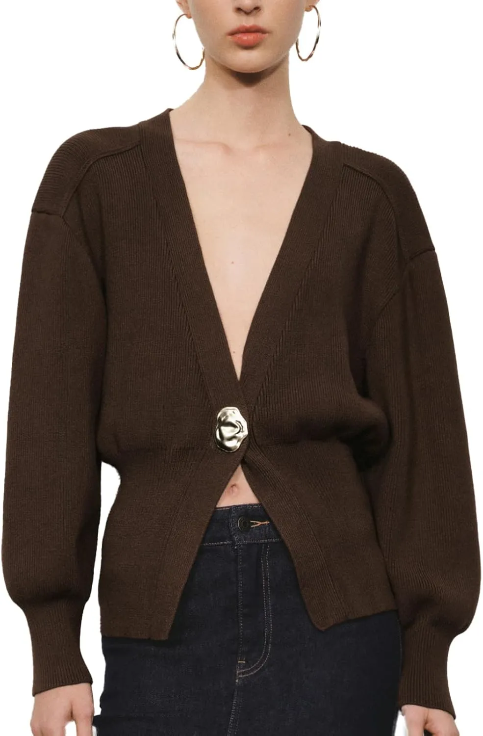 Women Knitted Cardigans Long Sleeve V-Neck Lightweight Sweater One Leaf Button Down Outwear