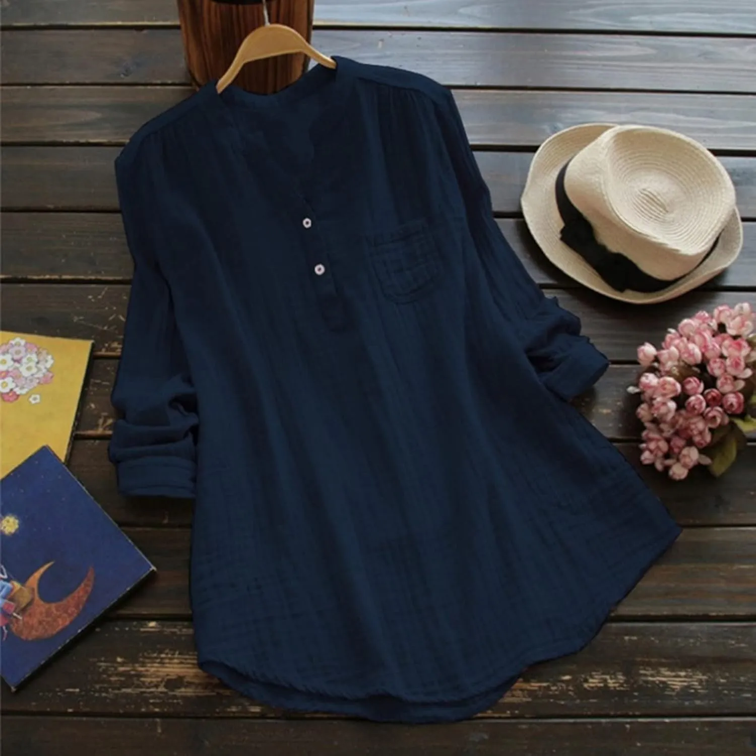 Women Short Sleeve Linen Shirt Casual Crewneck Soft T-Shirt Floral Loose Fit Summer Tee Shirts