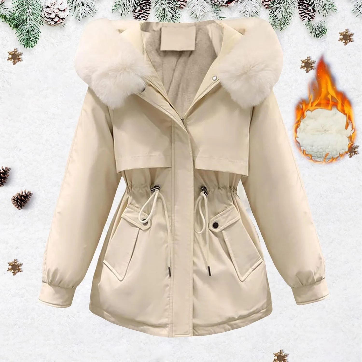 Womens 2024 Winter Fashion Cropped Coats Casual Warm Hood Puffer Jacket Elegant Long Sleeve Waist Cinching Down Coat